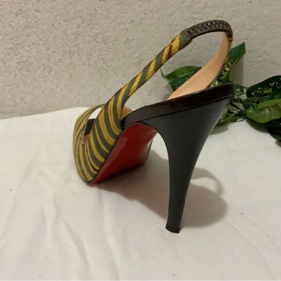 Christian louboutin fabric animal print peep toe Slingback heels size 36.5 - Picture 9 of 16